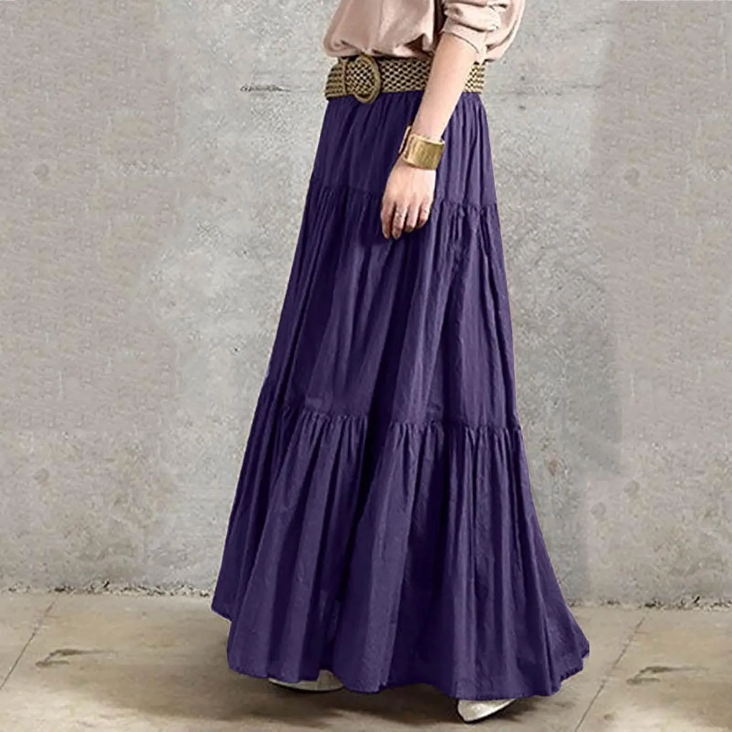 Women Boho Elastic Waist A Line Ruffle Beach Convertible Maxi Skirt Dress Tired Pleated Drawstring Long Skirts
