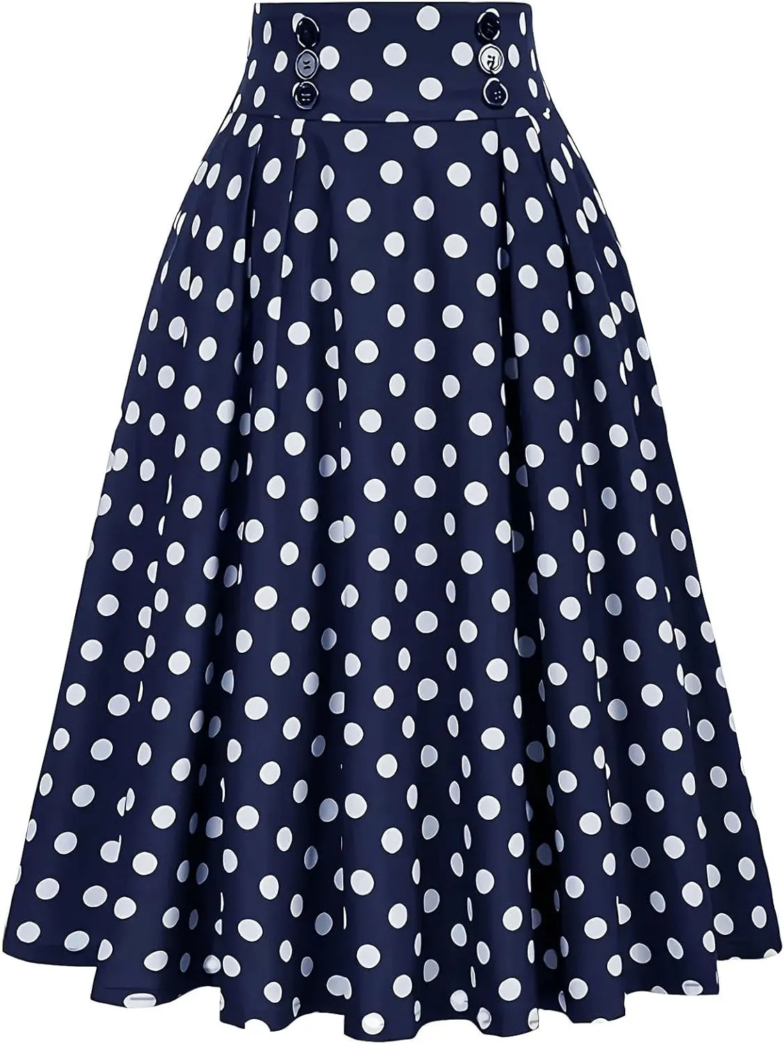 Women Boho Summer Midi Skirts High Waisted Polka Dots Button Pleated Flowy Casual Wrap Colorblock A Line Skirt