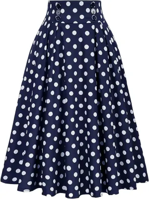 Women Boho Summer Midi Skirts High Waisted Polka Dots Button Pleated Flowy Casual Wrap Colorblock A Line Skirt