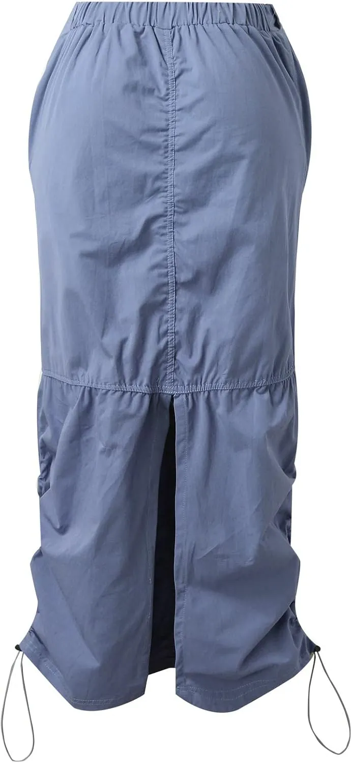 Women Cargo Skirt Long Skirt with Slit for Womens Autumn Retro Solid Skirts Vintage Midi Skirts Summer Long Maxi