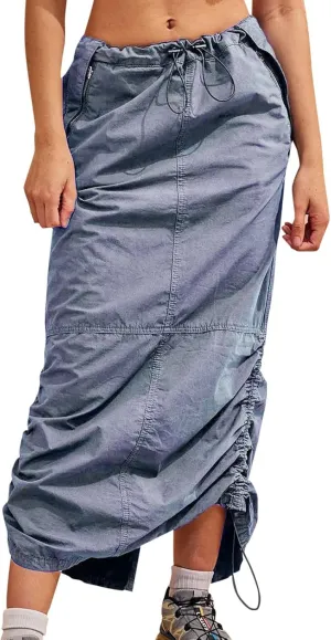 Women Cargo Skirt Long Skirt with Slit for Womens Autumn Retro Solid Skirts Vintage Midi Skirts Summer Long Maxi