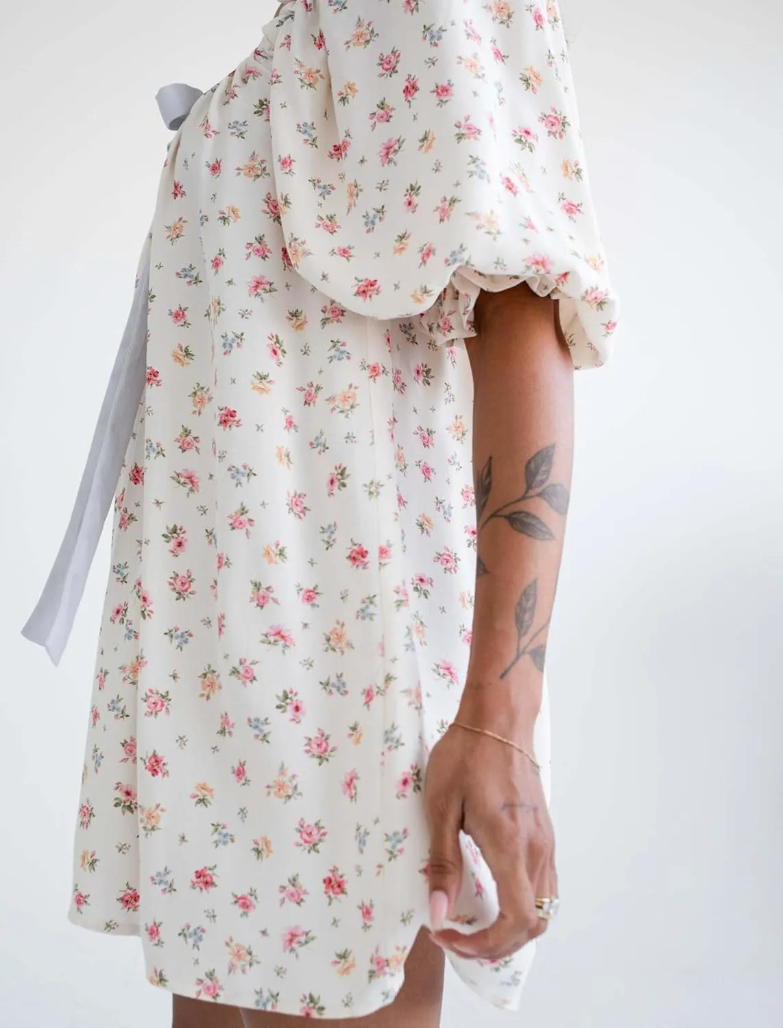 Women Cute Babydoll Dress Short Puff Sleeve Bow Tie Fairy Mini Dress Ruffle Boho Floral Short Slip Sundress