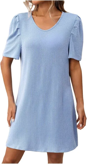 Women Elegant Short Sleeve Mini Dress Round Neck A Line T Shirt Dresses Semi Formal Outfits Summer Clothes