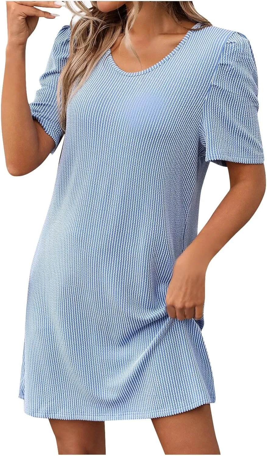 Women Elegant Short Sleeve Mini Dress Round Neck A Line T Shirt Dresses Semi Formal Outfits Summer Clothes