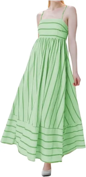 Women Striped Print Maxi Dress Spaghetti Strap Flowy Tiered Dress Sleeveless Casual Summer Sundress, 3X-Large, Black