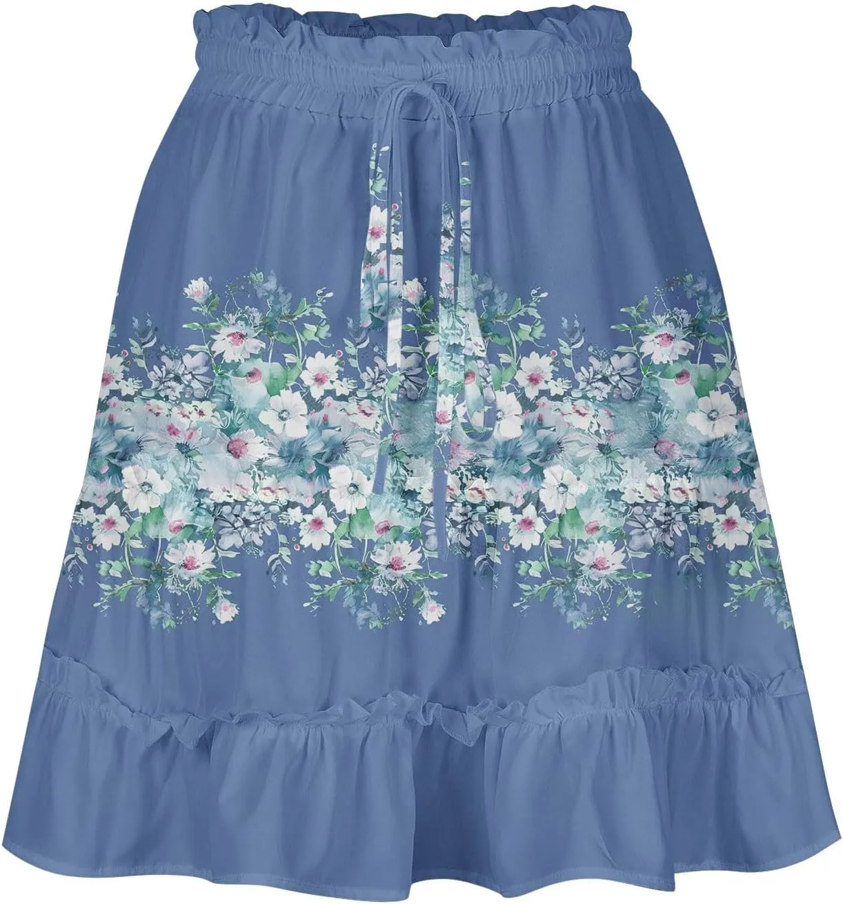 Women Summer Boho Floral Skirts 2025 Trendy Beach Mini Skirt Elastic Waist Tiered Ruffle Pleated Skirts