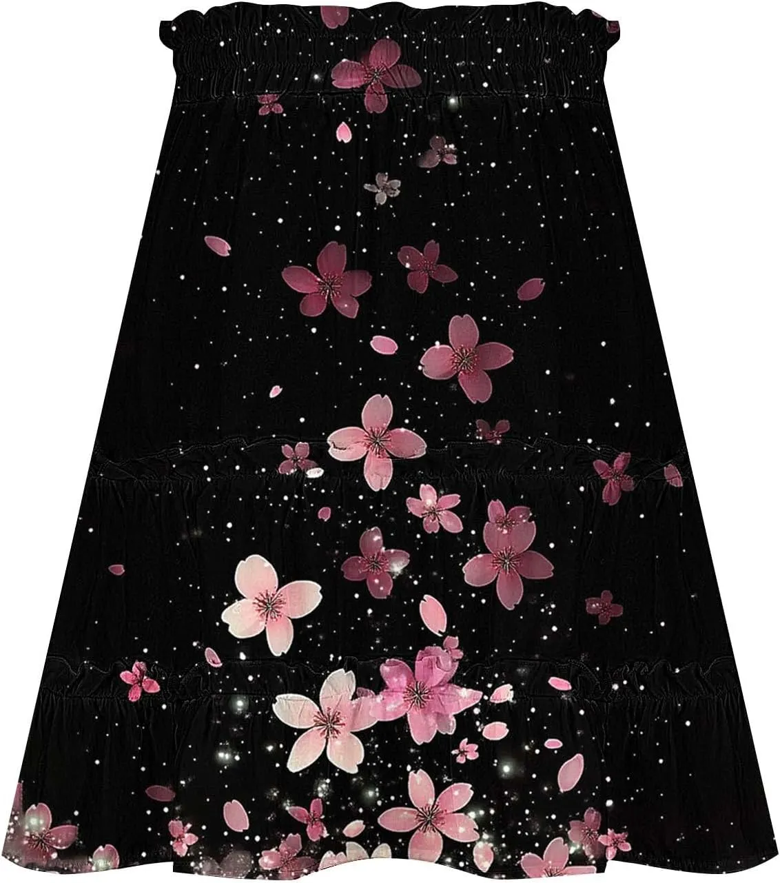 Women Summer Boho Skirts High Waist Casual Flowy Elastic Floral Printed Drawstring Tie-up Mini Skirt with Belt