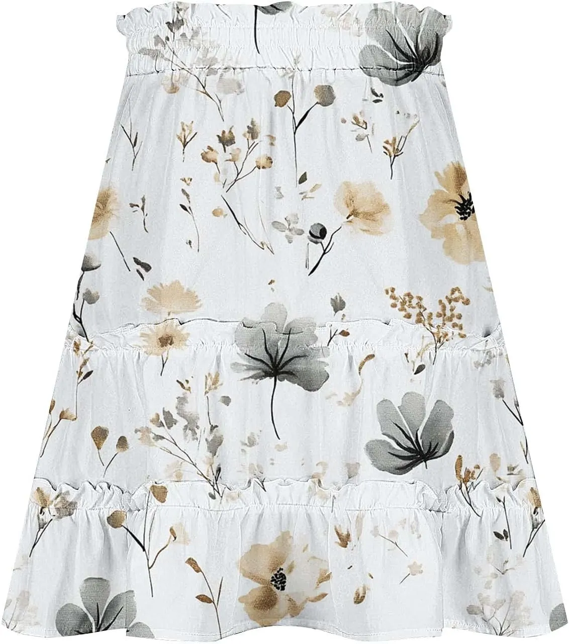 Women Summer Boho Skirts High Waist Casual Flowy Elastic Floral Printed Drawstring Tie-up Mini Skirt with Belt