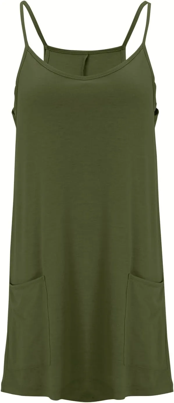 Women Summer Casual Swing T Shirt Dresses Beach Cover up Plain Tank Dress with Pockets