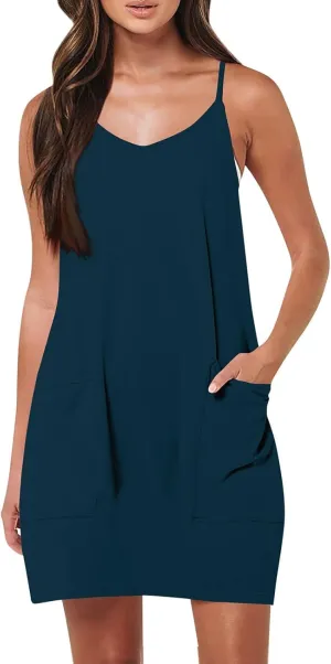 Women Summer Casual Swing T Shirt Dresses Beach Cover up Plain Tank Dress with Pockets