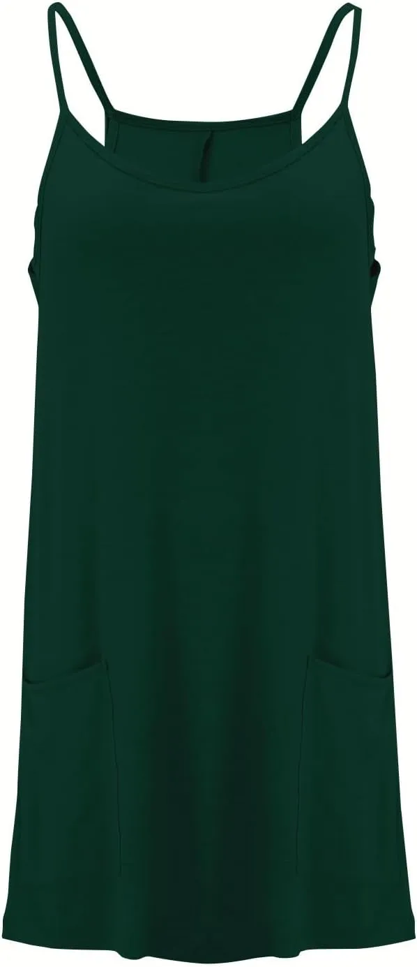 Women Summer Casual Swing T Shirt Dresses Beach Cover up Plain Tank Dress with Pockets