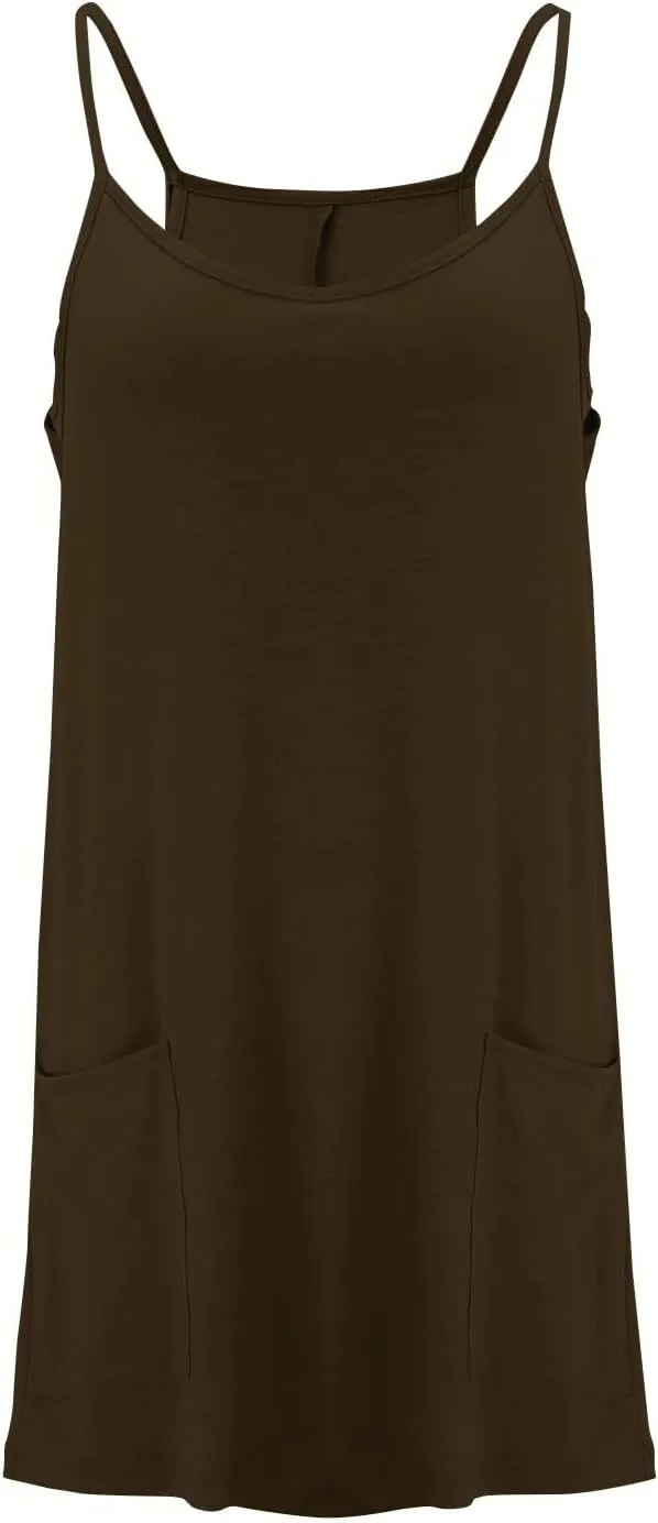 Women Summer Casual Swing T Shirt Dresses Beach Cover up Plain Tank Dress with Pockets