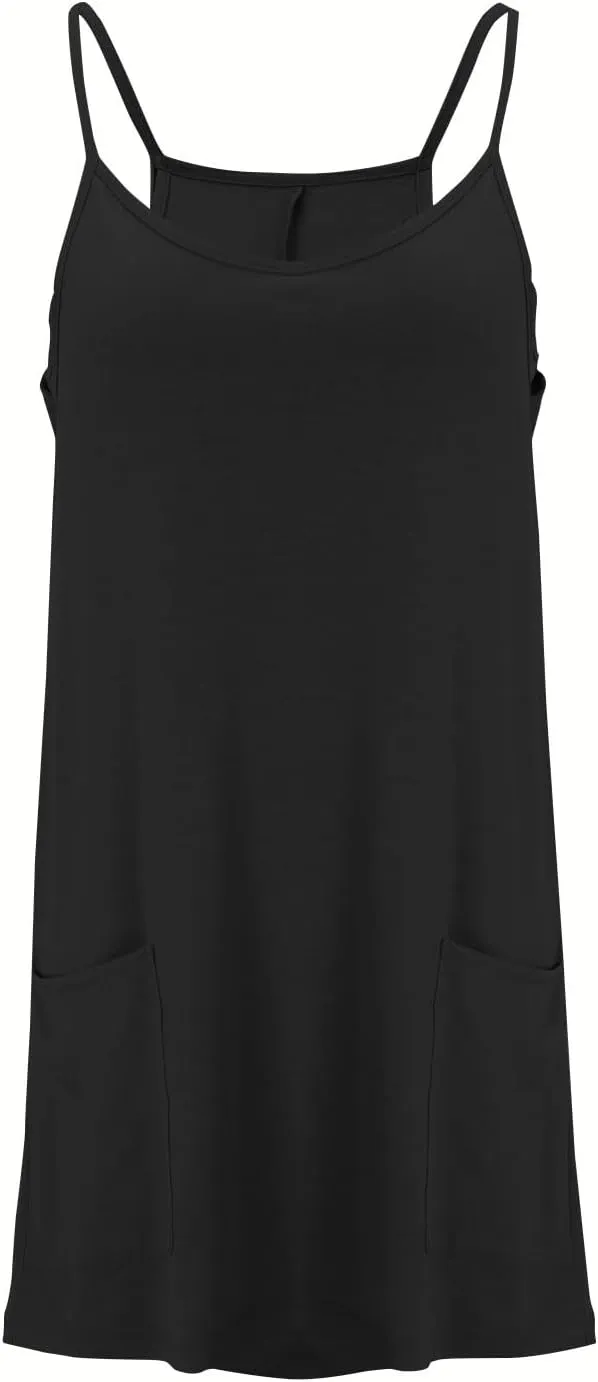 Women Summer Casual Swing T Shirt Dresses Beach Cover up Plain Tank Dress with Pockets