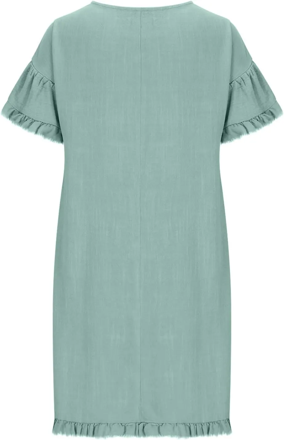 Women Summer Dress Plus Size Round Neck Ruffle Short Sleeve Modest Frayed Dresses Casual Fashion Loose Mini Dress