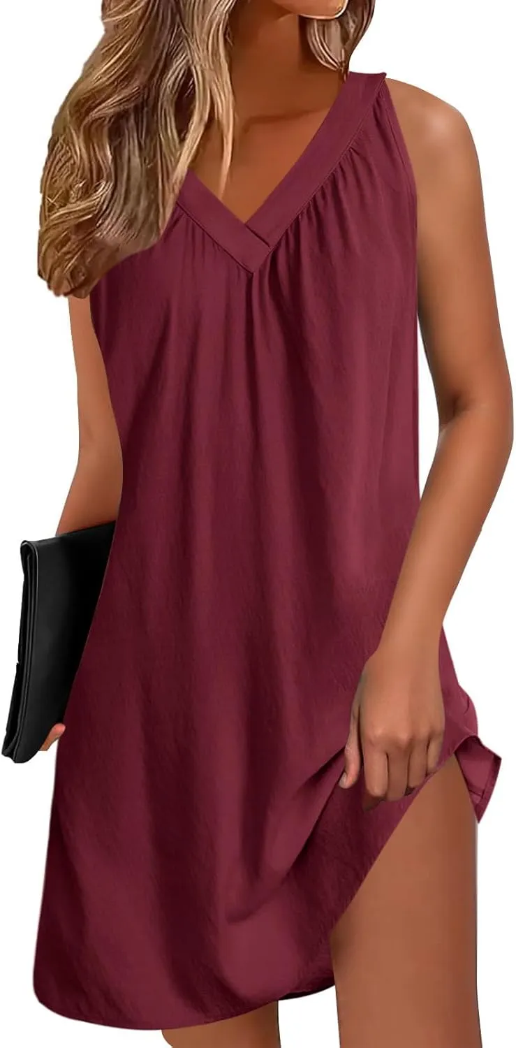 Women Summer Dresses Sleeveless V Neck Tank Sundress Cruise Outfits Beach Going Out Mini Shift Dress 2025