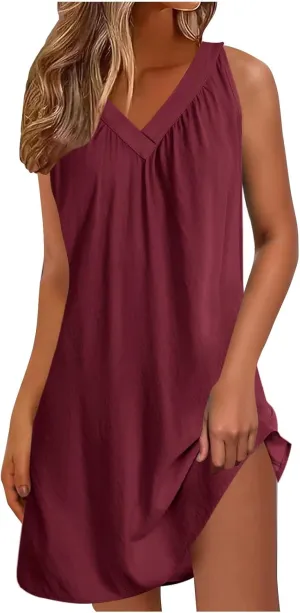 Women Summer Dresses Sleeveless V Neck Tank Sundress Cruise Outfits Beach Going Out Mini Shift Dress 2025
