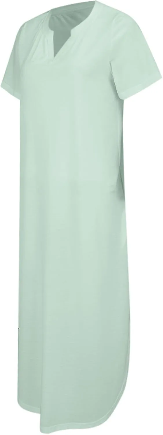 Women's 2025 Spring Summer Casual Maxi Dress Beach Vacation Short Sleeve Crewneck Basic Long T Shirt Dresses