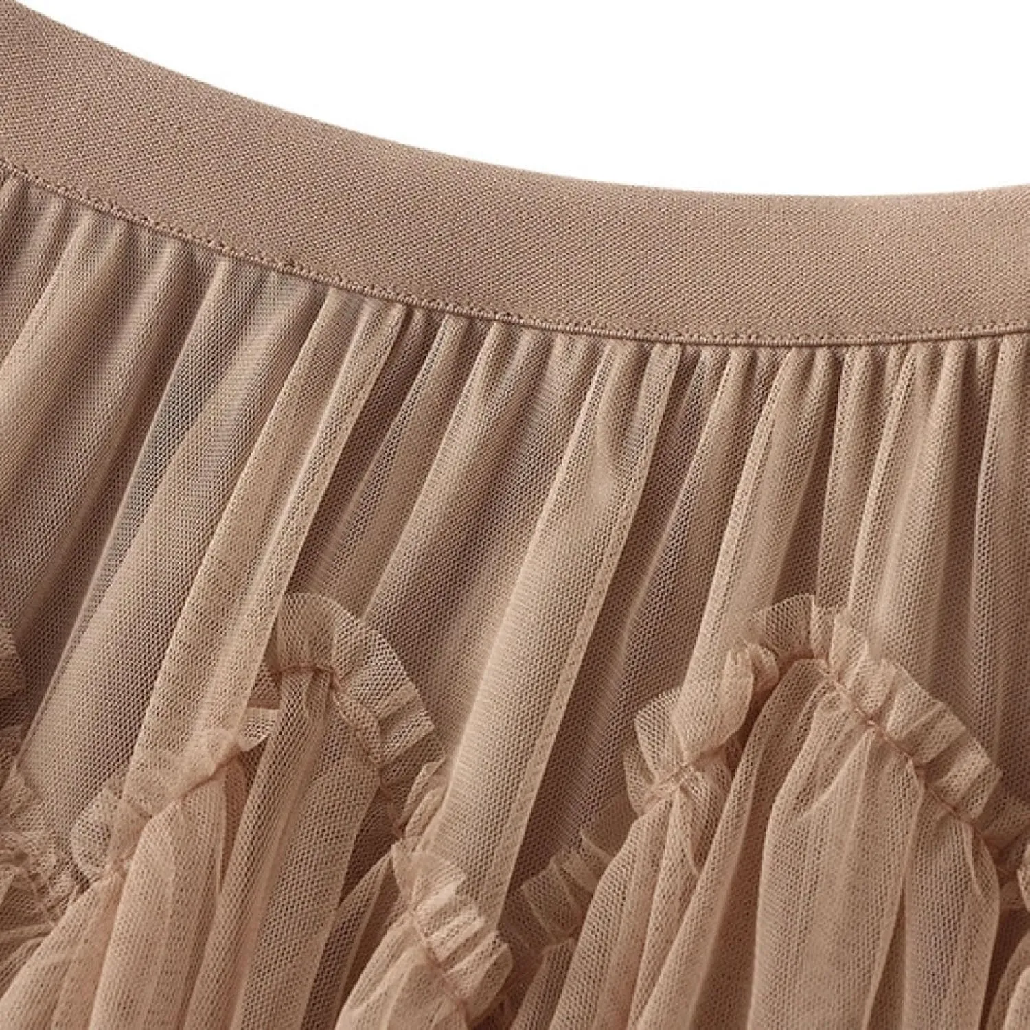 Women's A Line Tulle Party Dinner Tutu Skirt Brown Stretchy High Waisted Flared Skirt Girls Dark Skirt
