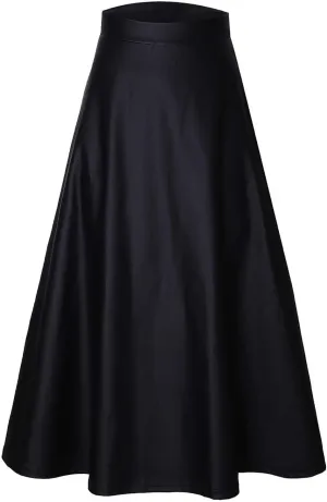 Women's Black High Waist Pu Leather in The Long A Line Skirt Black High Waist Midi Skirt Pleated Loose Plus Size Skirt