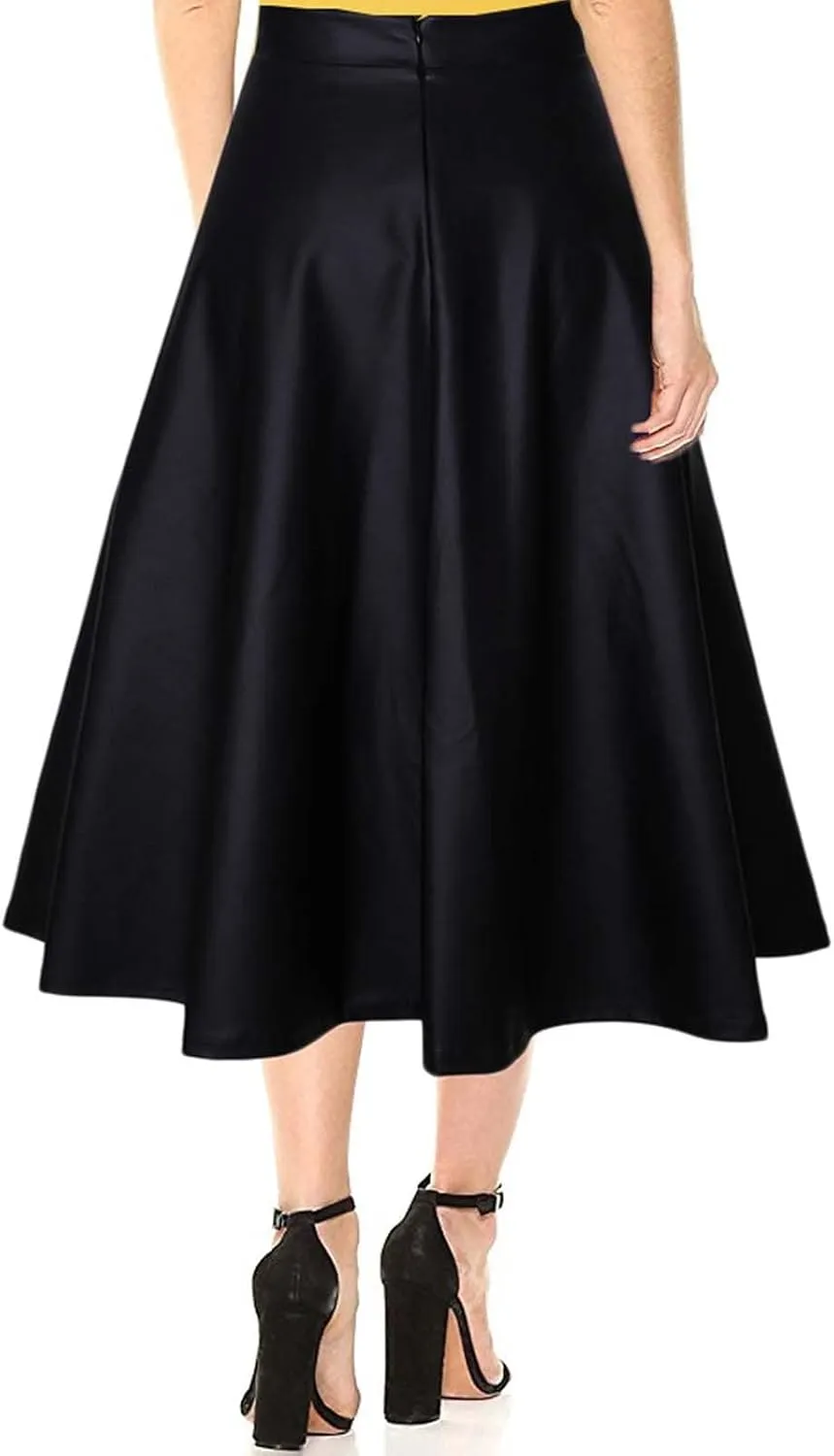 Women's Black High Waist Pu Leather in The Long A Line Skirt Black High Waist Midi Skirt Pleated Loose Plus Size Skirt