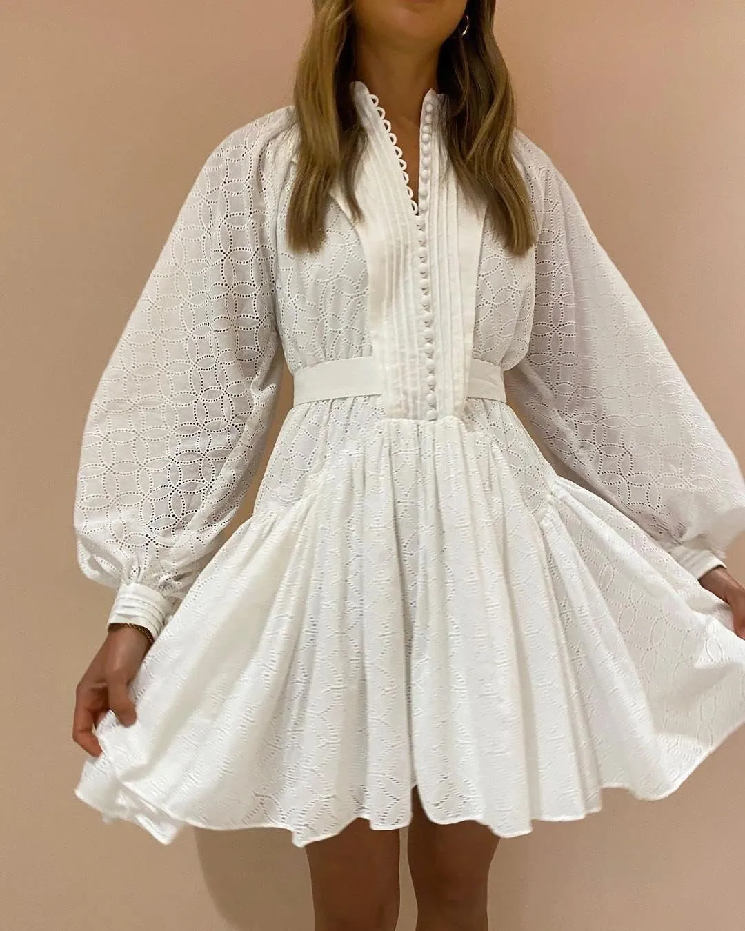 Women's Bohemian Floral Print Button Down Long Lantern Sleeve Shift Tunic Dress Casual Ruffle Swing Mini Dress