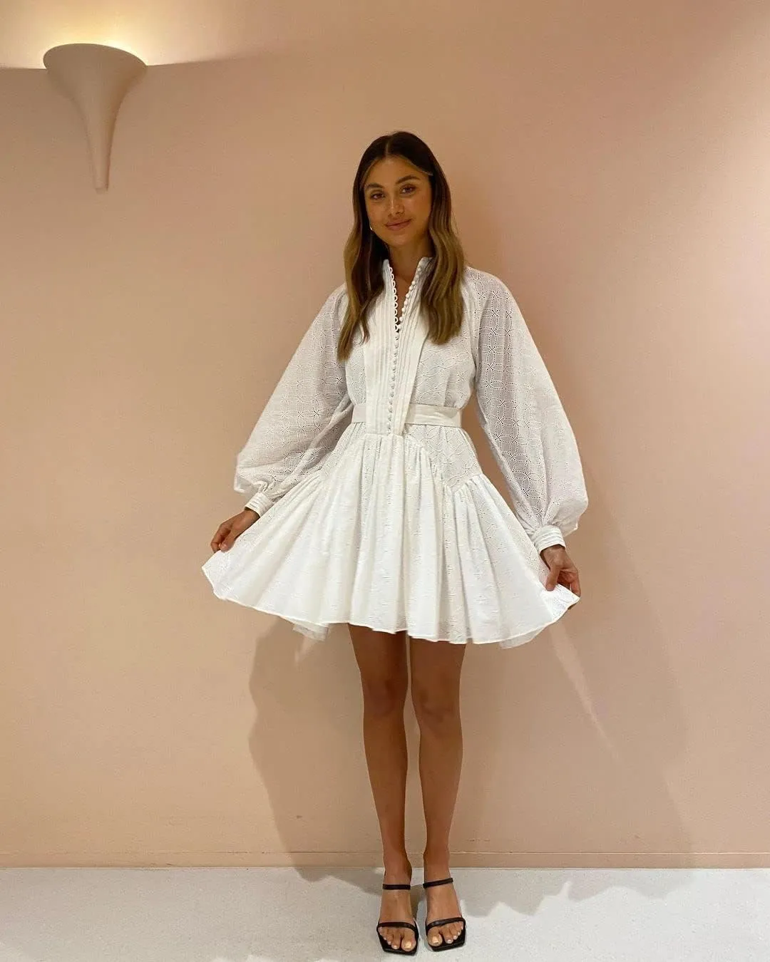 Women's Bohemian Floral Print Button Down Long Lantern Sleeve Shift Tunic Dress Casual Ruffle Swing Mini Dress