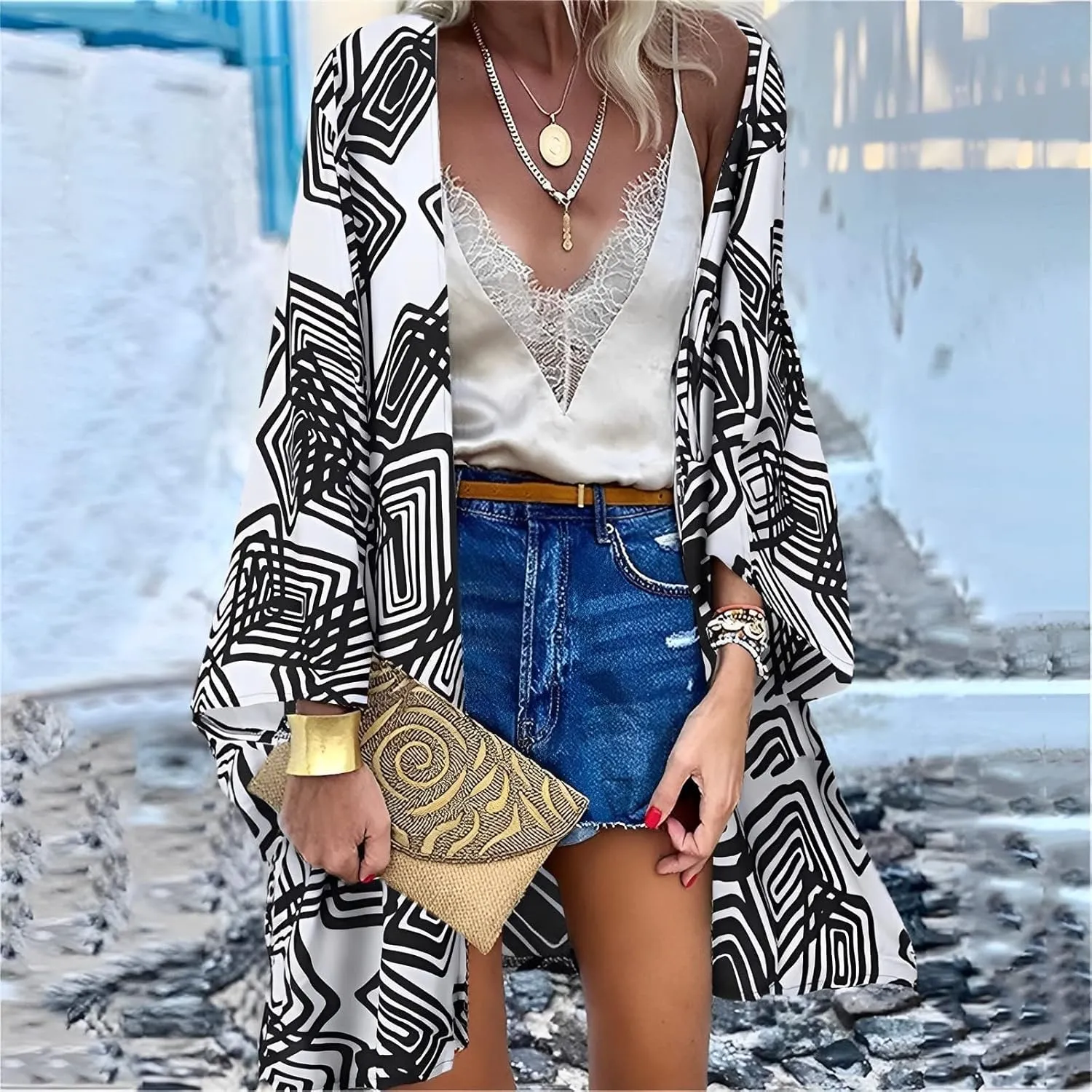 Womens Bohemian Floral Print Kimono Cardigan Blouse Casual Summer Loose Cover Ups Long Sleeve Tops