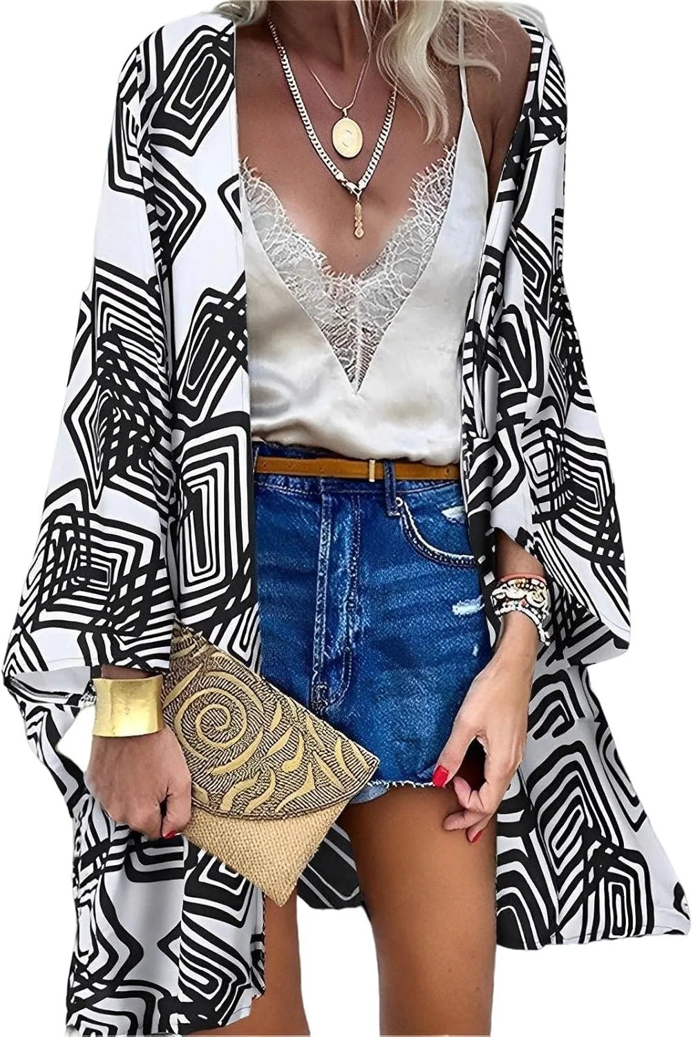 Womens Bohemian Floral Print Kimono Cardigan Blouse Casual Summer Loose Cover Ups Long Sleeve Tops