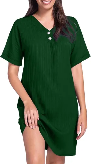 Womens Cotton Shirt Dress 2025 Summer Casual Cap Sleeve Button V Neck Shift Dress Beach Cover Up Shirts with Pockets