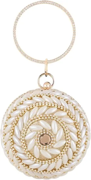 Womens Crossbody Bag Round Ball Evening Rhinestones Purse Beaded Pearl Clutch Bridal Wedding Purse Banquet Small Shoulder