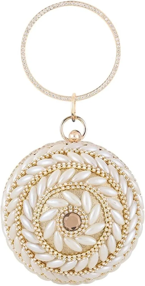 Womens Crossbody Bag Round Ball Evening Rhinestones Purse Beaded Pearl Clutch Bridal Wedding Purse Banquet Small Shoulder