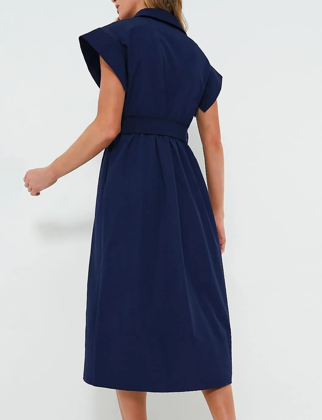 Women's Elegant Midi Shirt Dress Button Down Collared Trench Coat Business Dresses with Belt