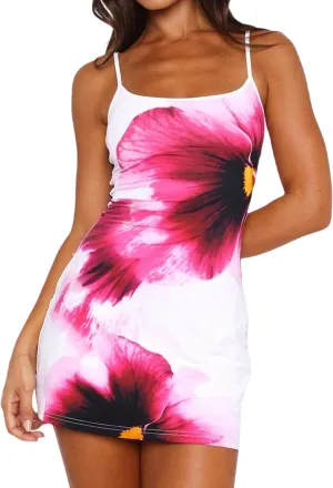 Women's Floral Mini Dress Spaghetti Strap Backless Party Club Short Dress Sleeveless Summer Bodycon Dresses