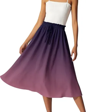 Women's Flowy Maxi Skirt Boho Summer Pleated High Waisted Casual Smocked Long Skirts with Pockets