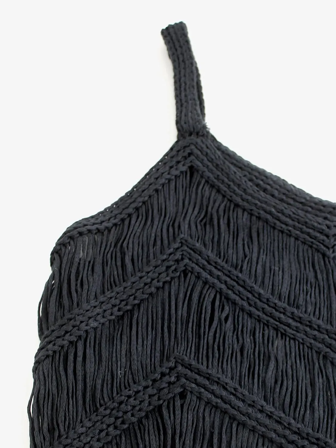 Womens Fringe Cami Western Cowgirl Tassel Tank Tops Sleeveless V-Neck Crochet Crop Top Boho Knitted Spaghetti Straps Vest