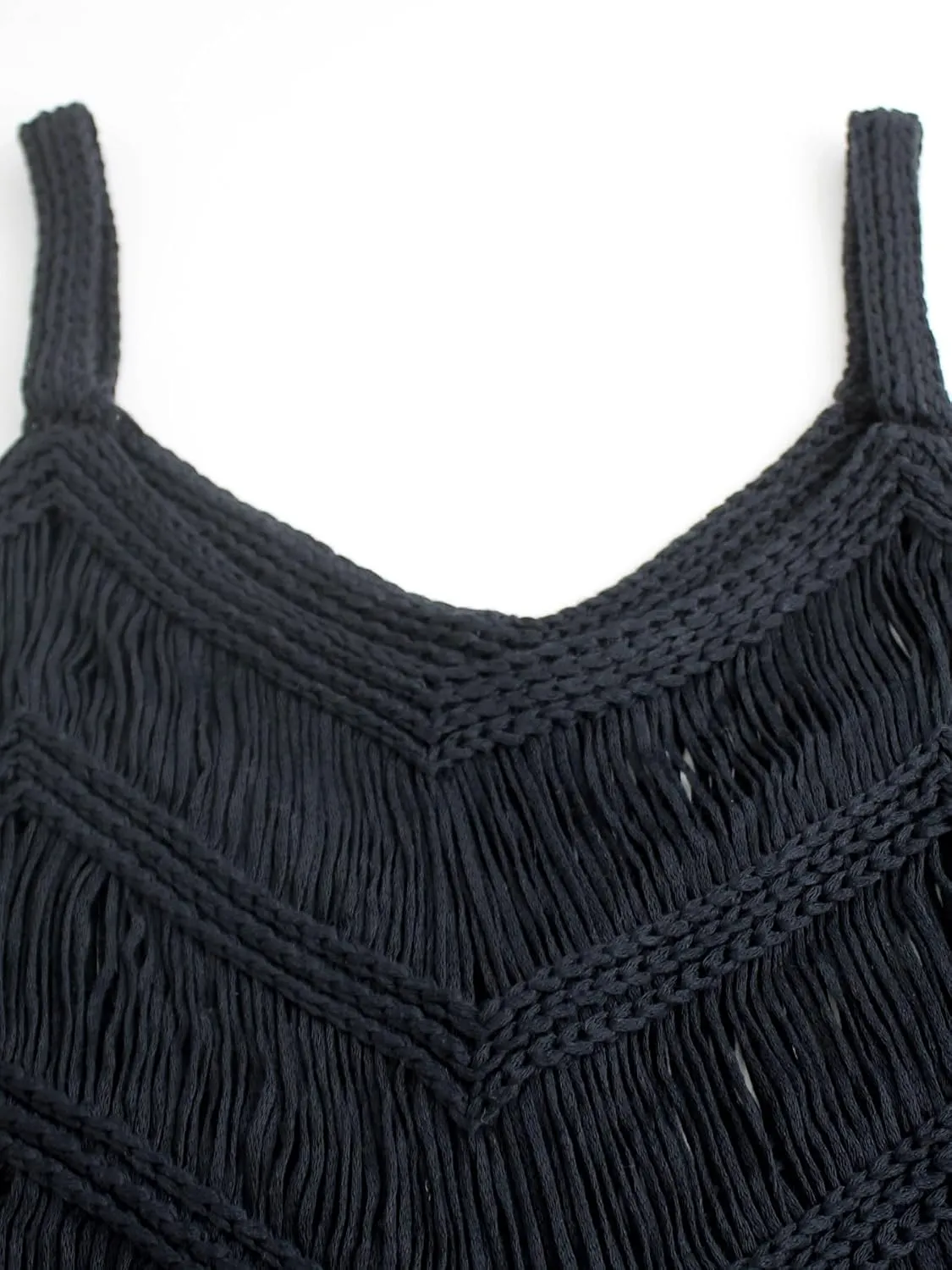 Womens Fringe Cami Western Cowgirl Tassel Tank Tops Sleeveless V-Neck Crochet Crop Top Boho Knitted Spaghetti Straps Vest