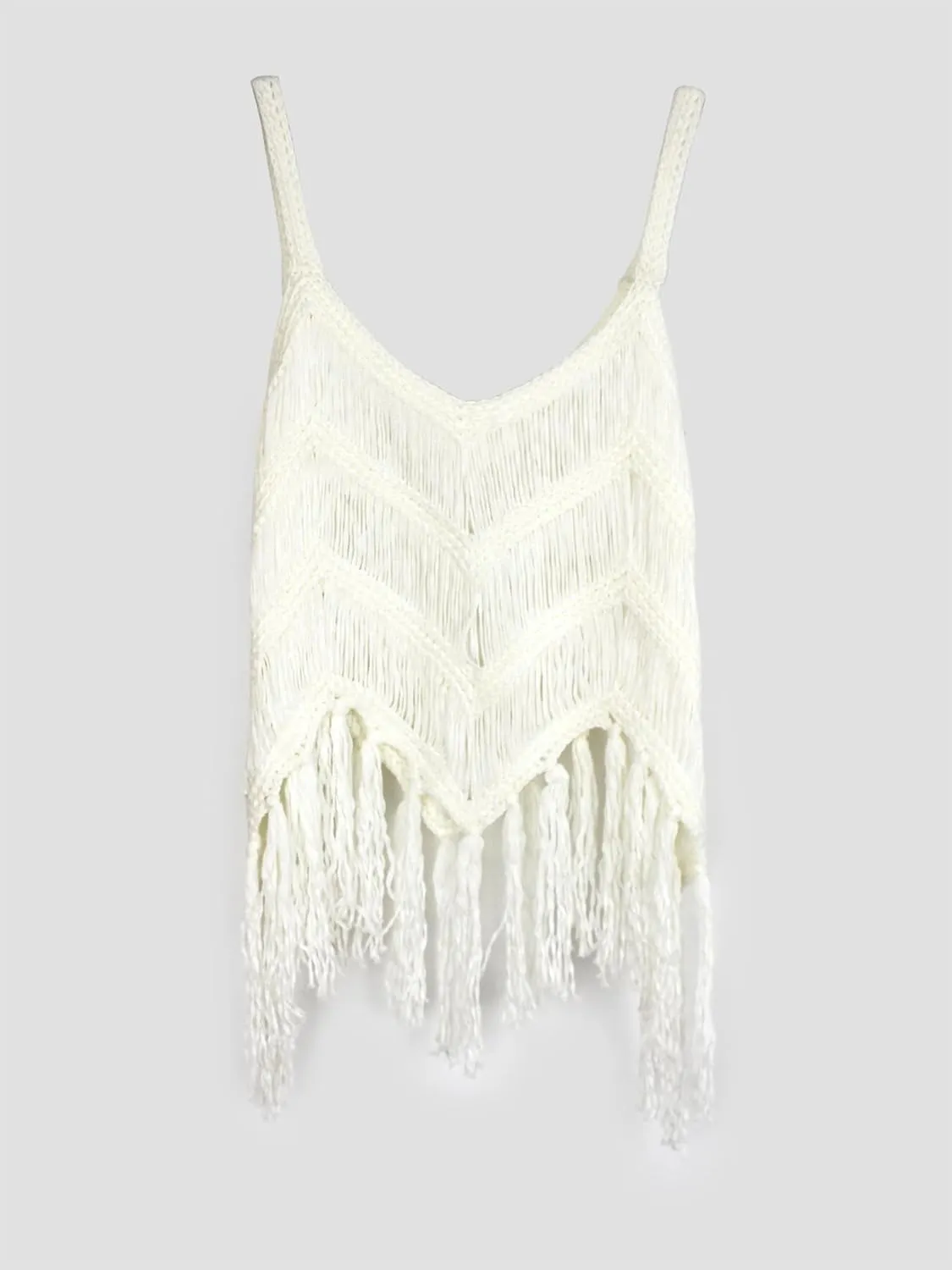 Womens Fringe Cami Western Cowgirl Tassel Tank Tops Sleeveless V-Neck Crochet Crop Top Boho Knitted Spaghetti Straps Vest
