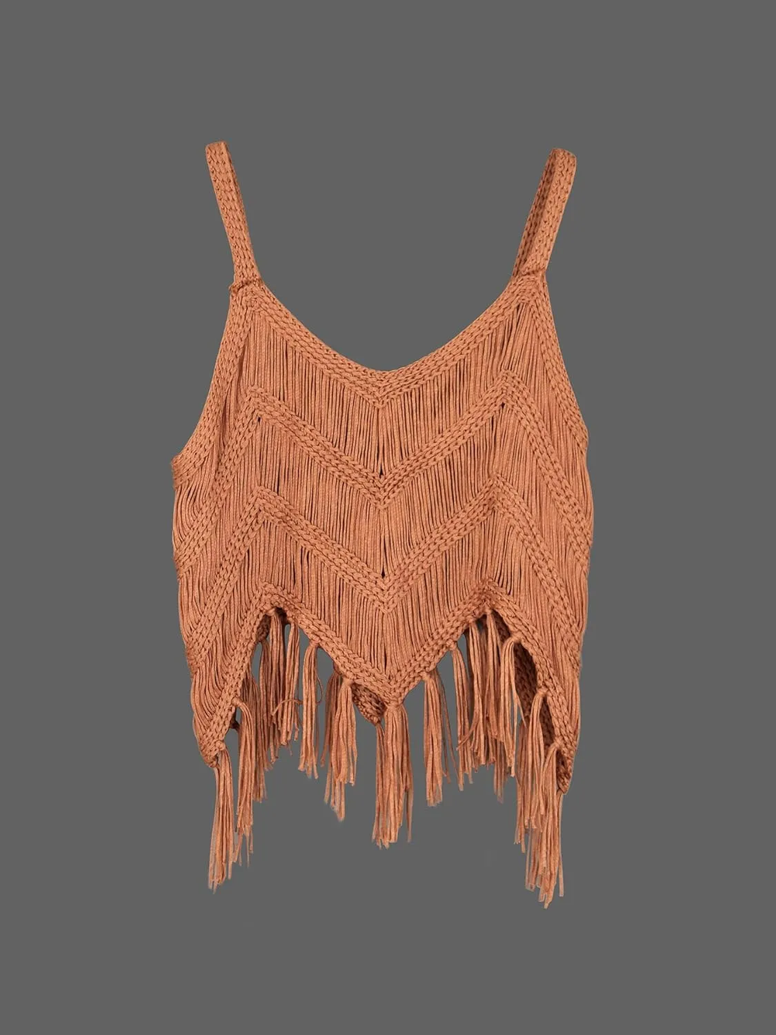 Womens Fringe Cami Western Cowgirl Tassel Tank Tops Sleeveless V-Neck Crochet Crop Top Boho Knitted Spaghetti Straps Vest