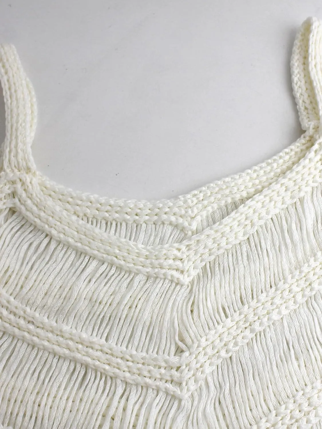 Womens Fringe Cami Western Cowgirl Tassel Tank Tops Sleeveless V-Neck Crochet Crop Top Boho Knitted Spaghetti Straps Vest