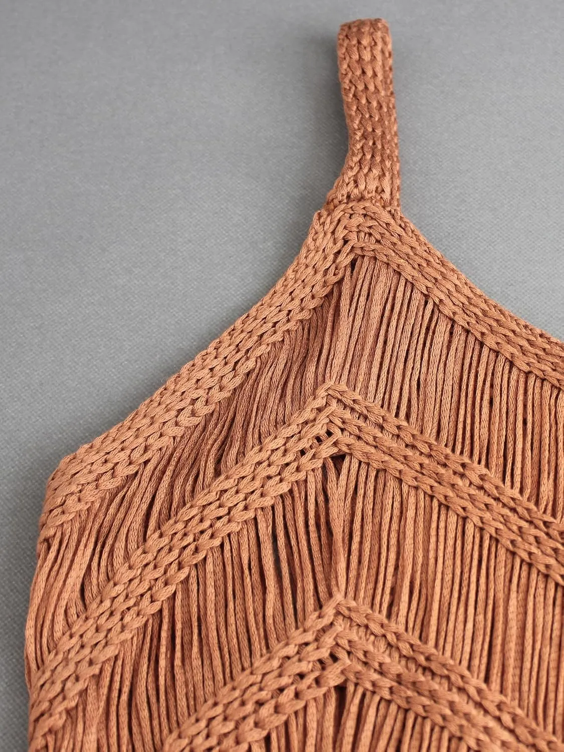 Womens Fringe Cami Western Cowgirl Tassel Tank Tops Sleeveless V-Neck Crochet Crop Top Boho Knitted Spaghetti Straps Vest