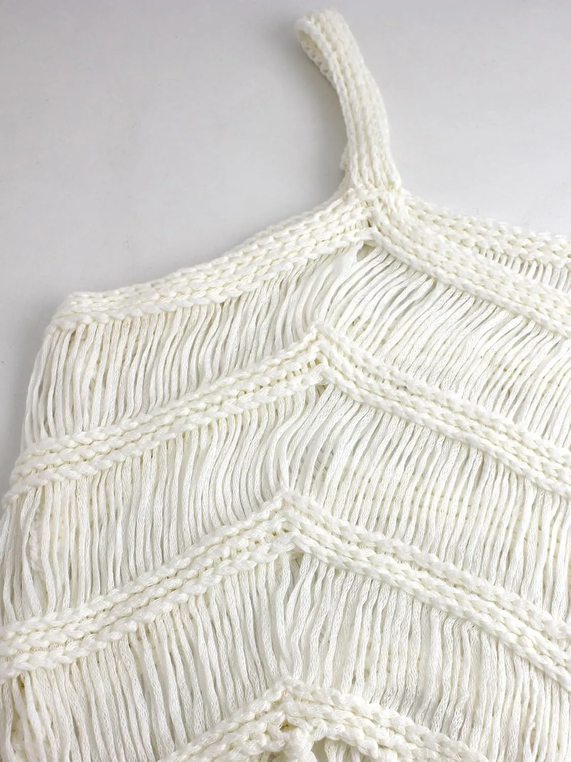 Womens Fringe Cami Western Cowgirl Tassel Tank Tops Sleeveless V-Neck Crochet Crop Top Boho Knitted Spaghetti Straps Vest