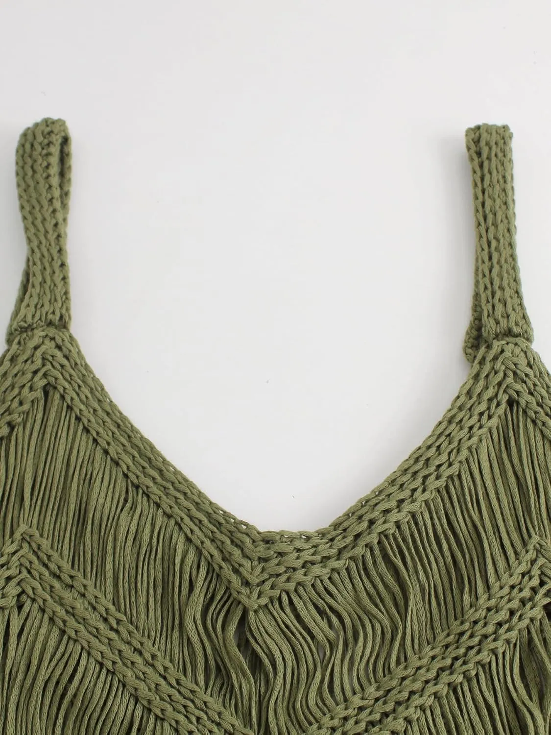Womens Fringe Cami Western Cowgirl Tassel Tank Tops Sleeveless V-Neck Crochet Crop Top Boho Knitted Spaghetti Straps Vest