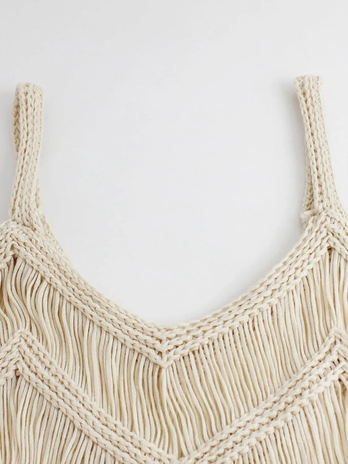 Womens Fringe Cami Western Cowgirl Tassel Tank Tops Sleeveless V-Neck Crochet Crop Top Boho Knitted Spaghetti Straps Vest