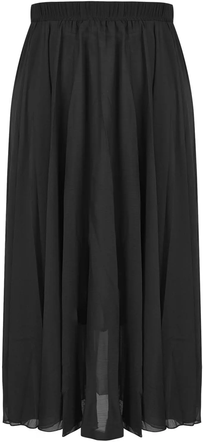 Womens Hawaiian High Cut Tropical Tiered Plain Maxi Long Loose Fit Skorts for Women Chiffon Beach Skort 2025 Y2K
