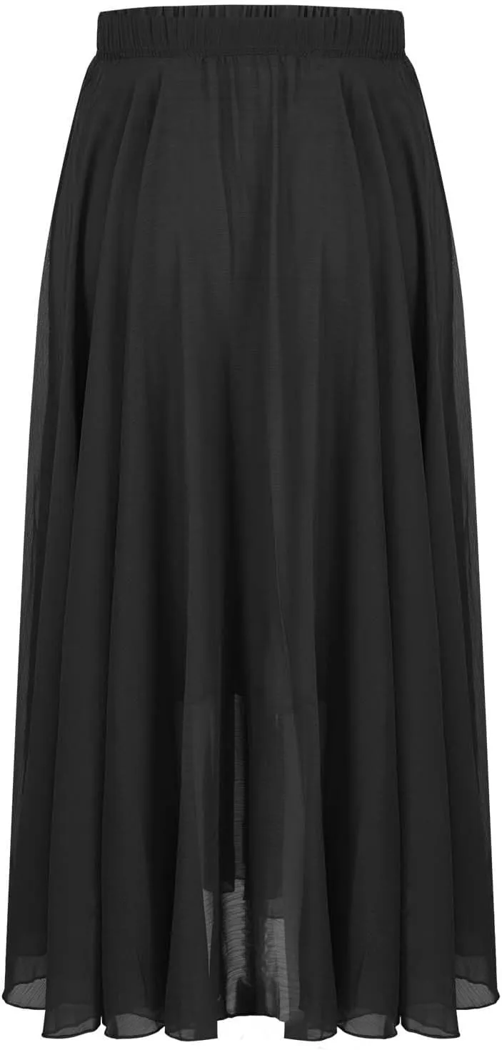 Womens Hawaiian High Cut Tropical Tiered Plain Maxi Long Loose Fit Skorts for Women Chiffon Beach Skort 2025 Y2K