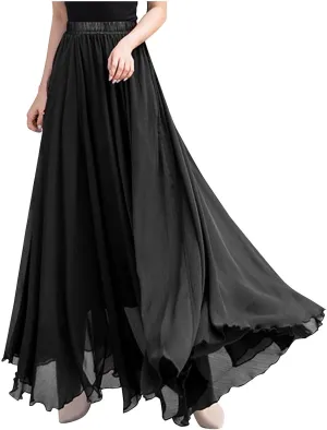 Womens Hawaiian High Cut Tropical Tiered Plain Maxi Long Loose Fit Skorts for Women Chiffon Beach Skort 2025 Y2K