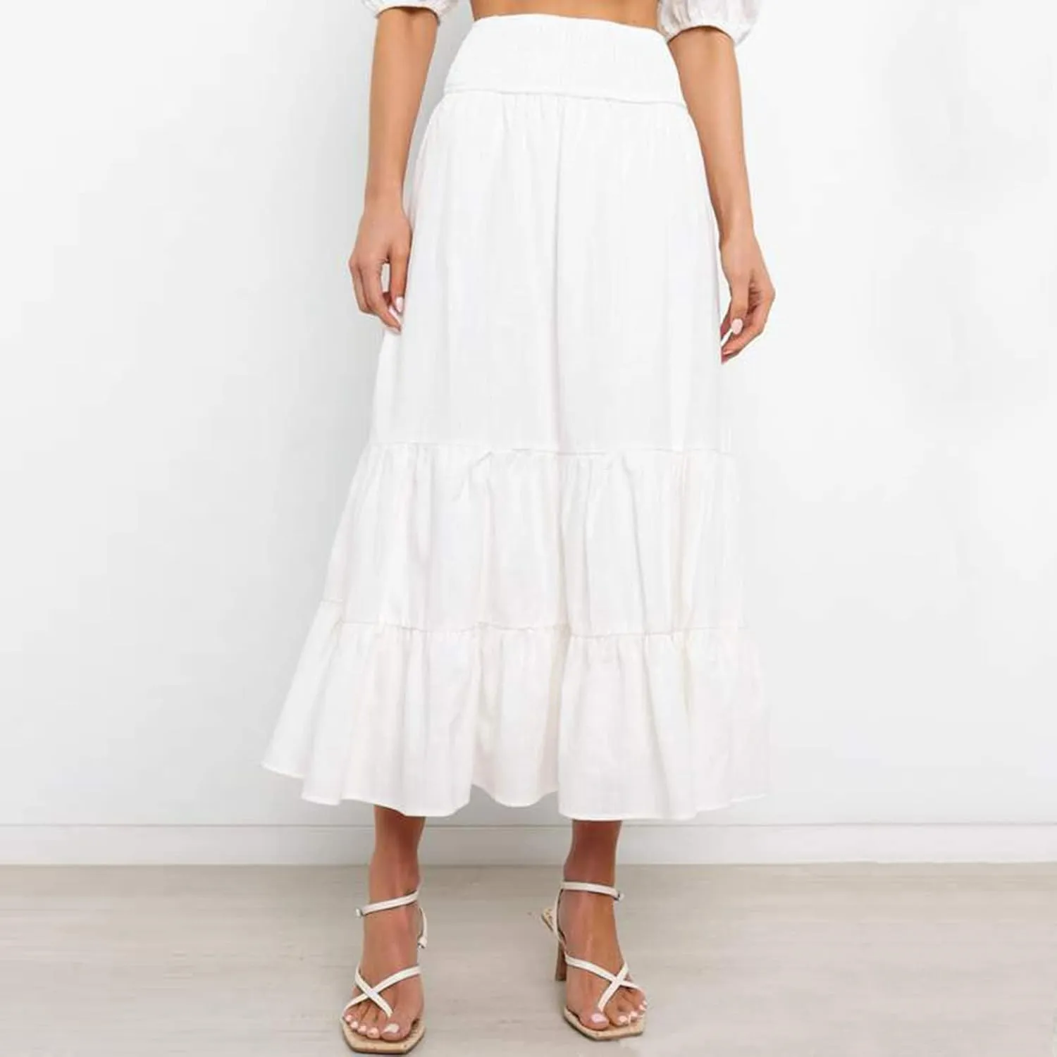 Womens High Waist Skirt Womens Skirts Pleated A-Line Swing Skirt Vintage Irregular Midi Skirts Ruffle Layered