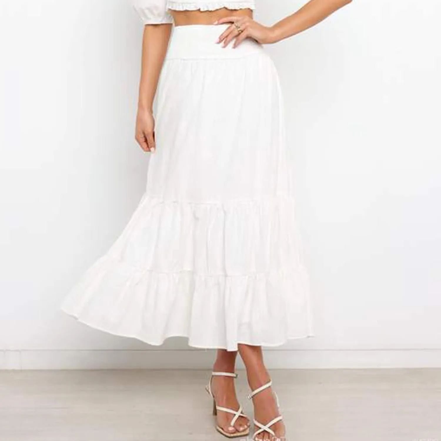 Womens High Waist Skirt Womens Skirts Pleated A-Line Swing Skirt Vintage Irregular Midi Skirts Ruffle Layered