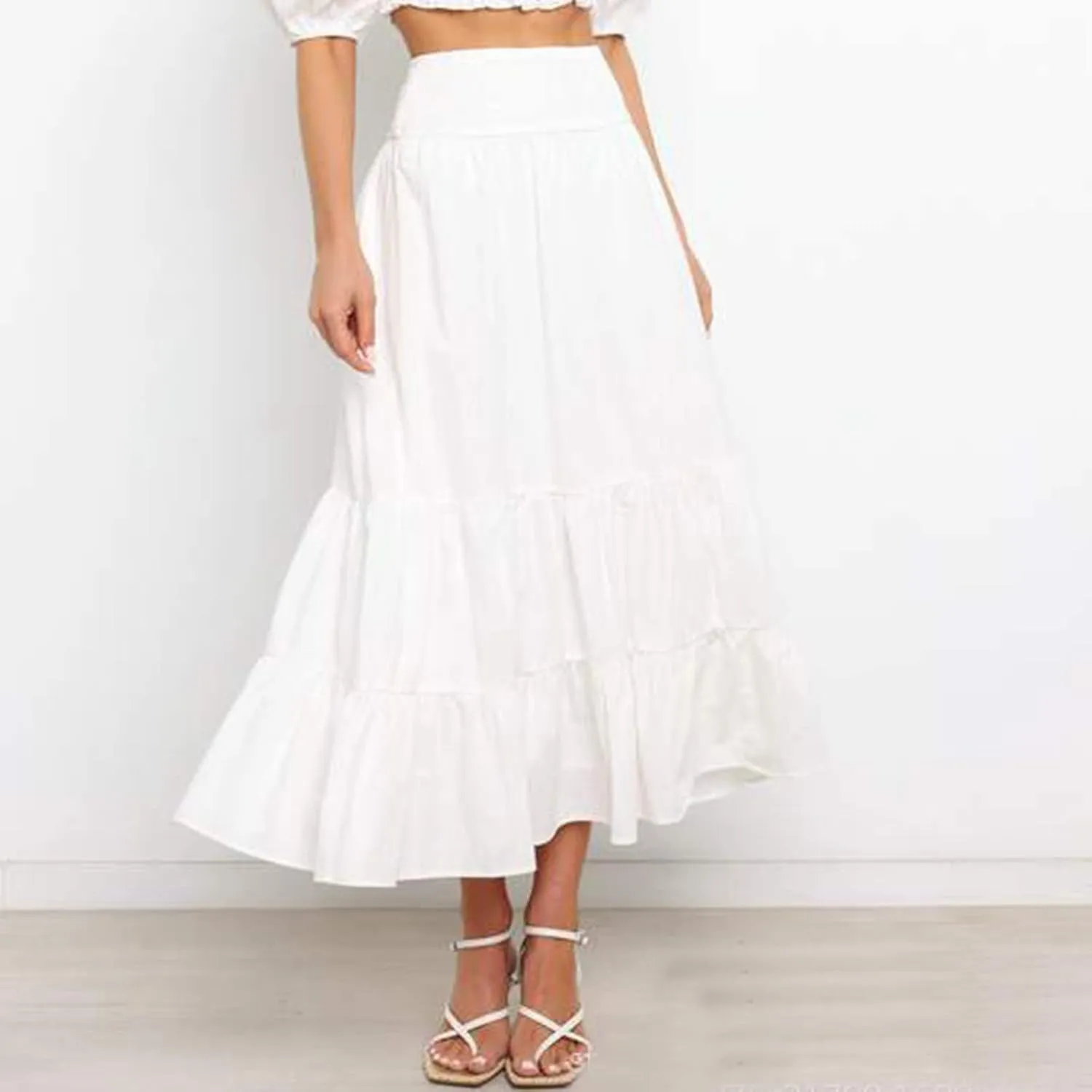 Womens High Waist Skirt Womens Skirts Pleated A-Line Swing Skirt Vintage Irregular Midi Skirts Ruffle Layered