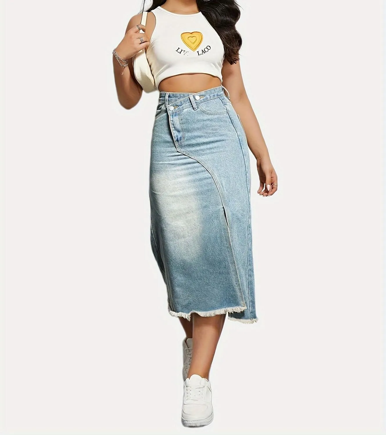 Women's Jean Skirts High Waist Split Denim Skirt Fashion Bodycon Skirt with Pocket Summer Skirt